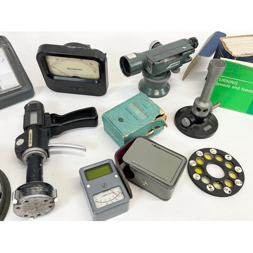 247 - A quantity of scientific laboratory equipment. Watts Theodolite, BS Halematic, Universal microscope ... 