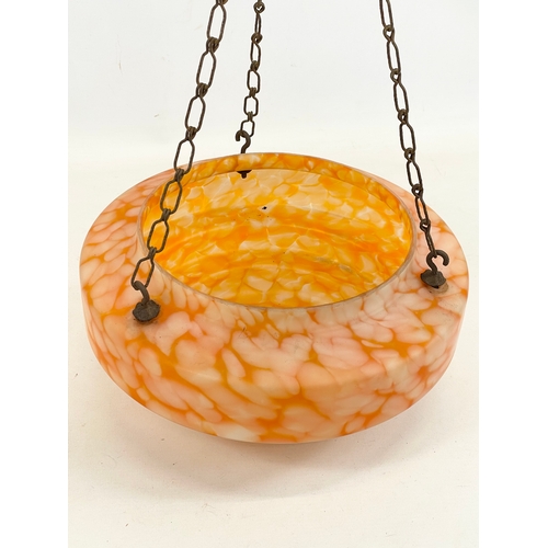 253 - A 1930’s Art Deco glass light shade. 30 x 57cm including chain.