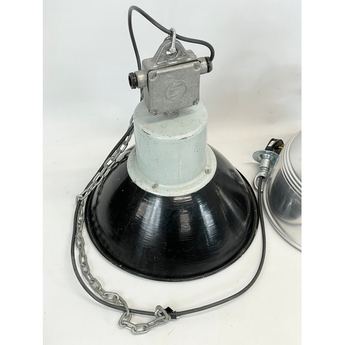 271 - 3 industrial light fittings. Largest 33 x 43cm