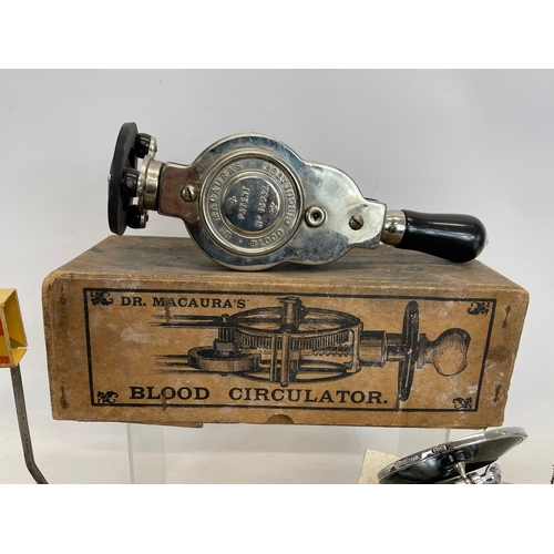 272 - A quantity of vintage chemical and laboratory equipment. Including a Dr Macaura’s Blood Circulator.