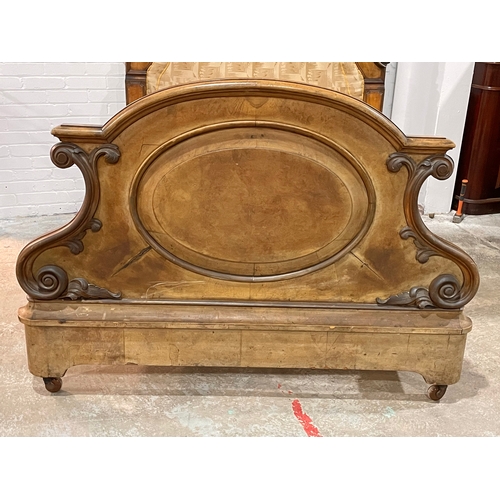 866 - A very large Victorian Burr Walnut and Walnut bed. 161 x 212 x 231cm