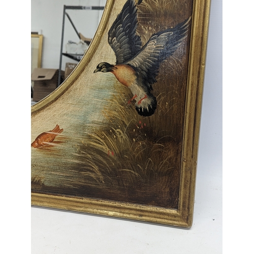 324 - A water fowl themed mirror. 77x88.5cm