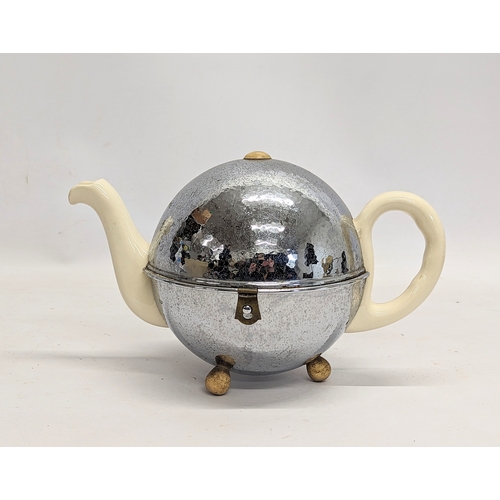 328 - A baking bowl with chrome and pottery teapot.