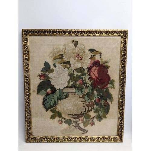 335 - 2 large early 20th century wool worked tapestries. 66x71cm with frame.