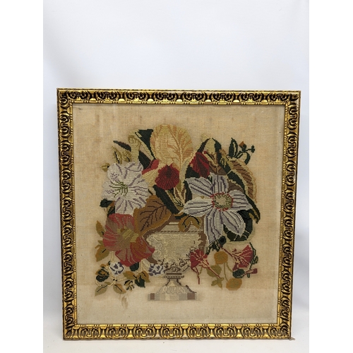 335 - 2 large early 20th century wool worked tapestries. 66x71cm with frame.