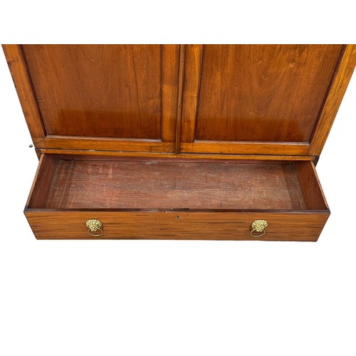 971 - A 19th century mahogany 2 door gents wardrobe with drawer. 130 x 53 x 192cm