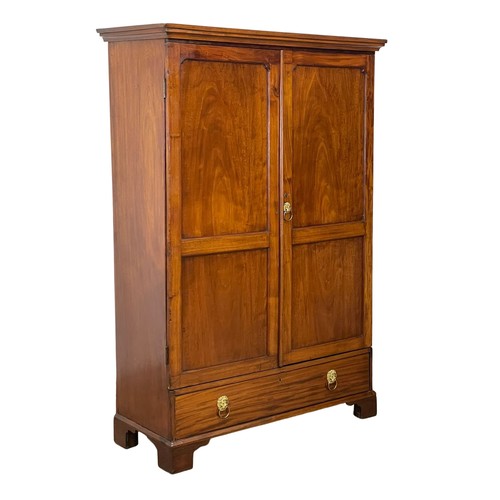 971 - A 19th century mahogany 2 door gents wardrobe with drawer. 130 x 53 x 192cm