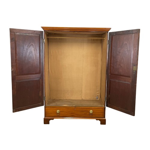 971 - A 19th century mahogany 2 door gents wardrobe with drawer. 130 x 53 x 192cm