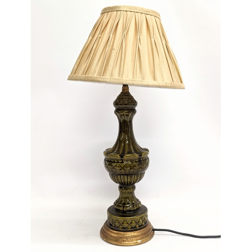 301 - A tall Spanish Bondia Ceramic table lamp. Cuart De Poblet. 60cm with shade