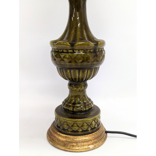 301 - A tall Spanish Bondia Ceramic table lamp. Cuart De Poblet. 60cm with shade