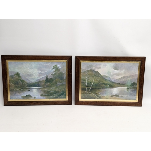 303 - A pair of early 20th century prints in oak frames. 60x44.5cm including frame.