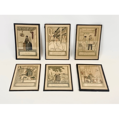 317 - A rare set of 6 Maggie Salcedo (1890-1959) watercolour and ink paintings. 15.5 x 23cm