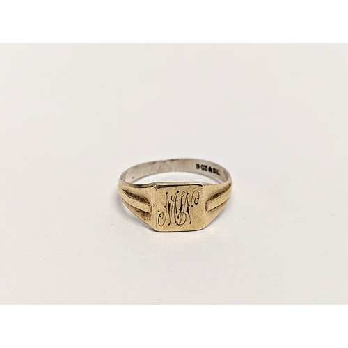 634 - A 9ct gold and silver ring, 2 grams