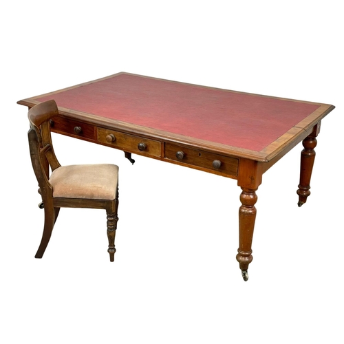 787 - A large Victorian mahogany partners desk, with 6 drawers and leather top. 177 x 115 x 76cm