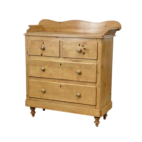 795 - A Victorian pine gallery back chest of drawers. 114 x 47 x 122cm