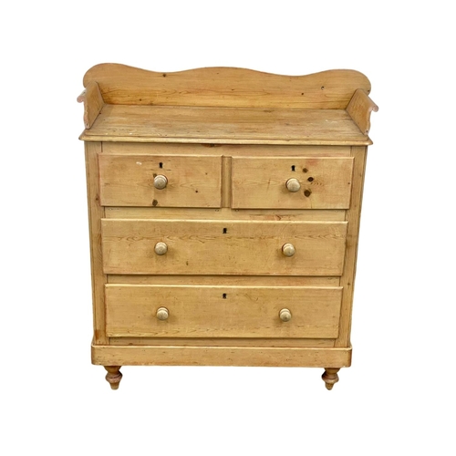 795 - A Victorian pine gallery back chest of drawers. 114 x 47 x 122cm