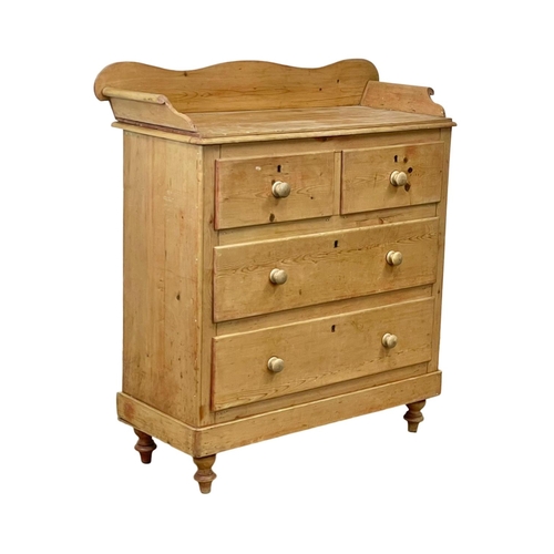 795 - A Victorian pine gallery back chest of drawers. 114 x 47 x 122cm