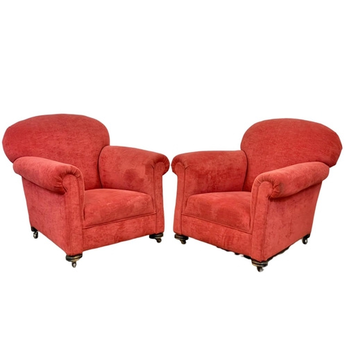 799 - A pair of large Victorian mahogany framed Country House club chairs. Reupholstered.  Circa 1890. 91 ... 