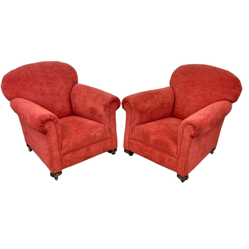 799 - A pair of large Victorian mahogany framed Country House club chairs. Reupholstered.  Circa 1890. 91 ... 