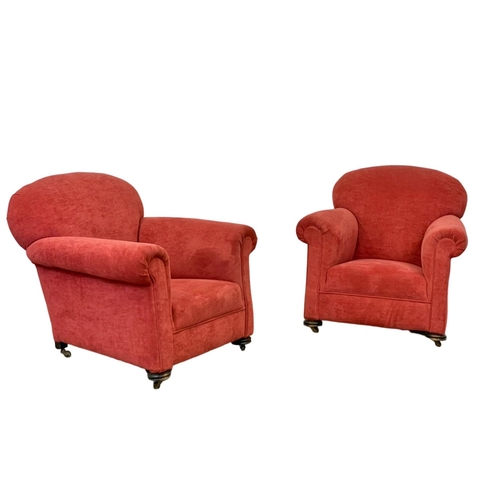 799 - A pair of large Victorian mahogany framed Country House club chairs. Reupholstered.  Circa 1890. 91 ... 