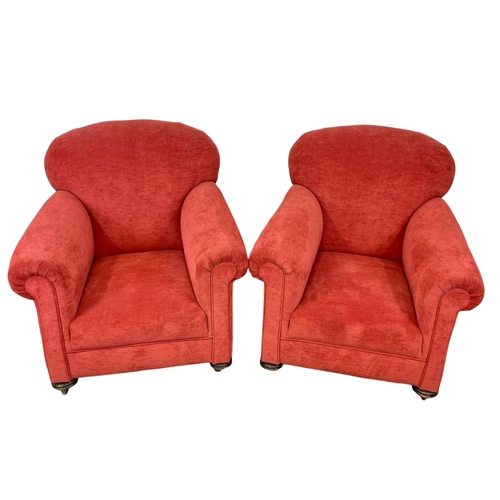 799 - A pair of large Victorian mahogany framed Country House club chairs. Reupholstered.  Circa 1890. 91 ... 