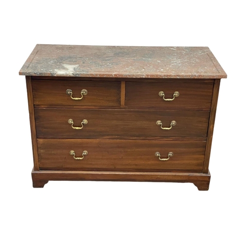 811 - An Edwardian mahogany chest of drawers, with marble top and brass drop handles. 107.5 x 51.5 x 76cm