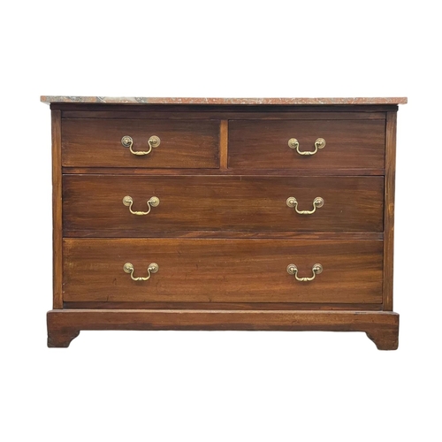 811 - An Edwardian mahogany chest of drawers, with marble top and brass drop handles. 107.5 x 51.5 x 76cm