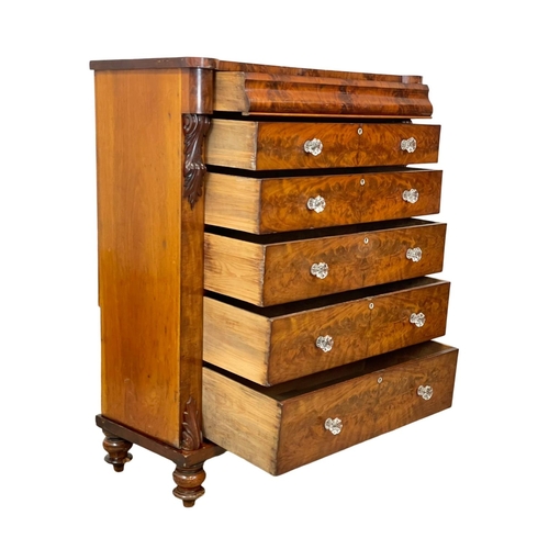 819 - A large Victorian flamed mahogany chest of drawers, with original glass handles. Circa 1860-1870. 12... 