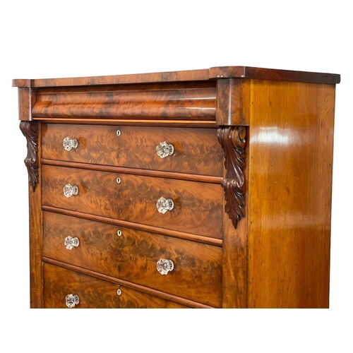 819 - A large Victorian flamed mahogany chest of drawers, with original glass handles. Circa 1860-1870. 12... 