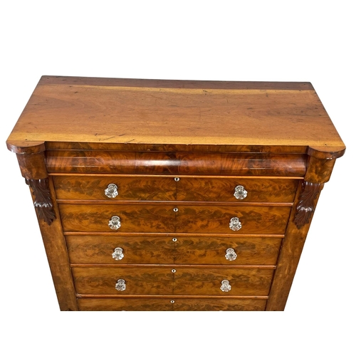 819 - A large Victorian flamed mahogany chest of drawers, with original glass handles. Circa 1860-1870. 12... 