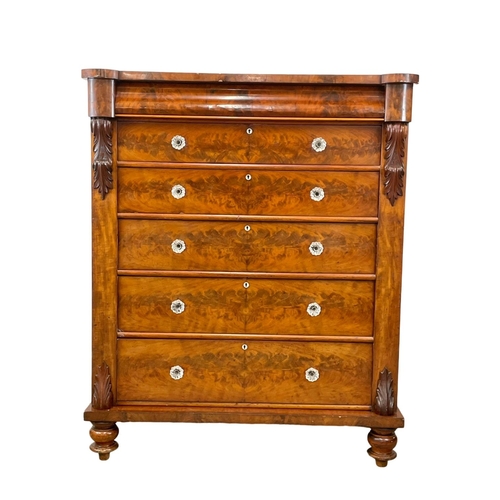 819 - A large Victorian flamed mahogany chest of drawers, with original glass handles. Circa 1860-1870. 12... 