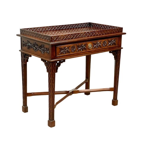 841 - A Chinese Chippendale style carved mahogany silver table, with drawer. 87 x 48.5 x 77cm