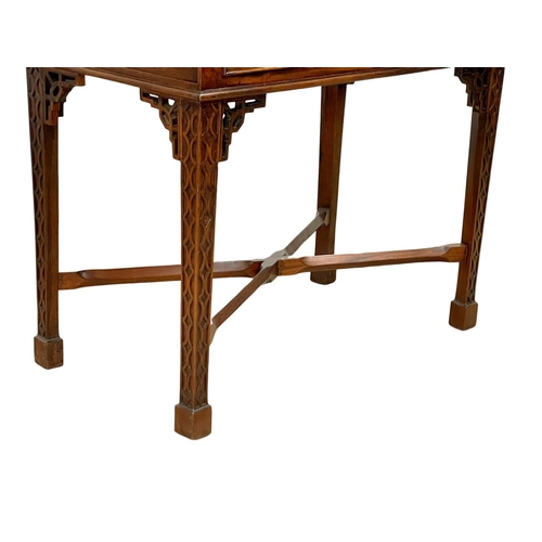 841 - A Chinese Chippendale style carved mahogany silver table, with drawer. 87 x 48.5 x 77cm