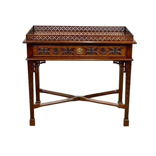 841 - A Chinese Chippendale style carved mahogany silver table, with drawer. 87 x 48.5 x 77cm