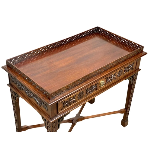 841 - A Chinese Chippendale style carved mahogany silver table, with drawer. 87 x 48.5 x 77cm