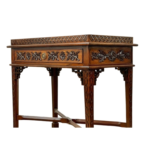 841 - A Chinese Chippendale style carved mahogany silver table, with drawer. 87 x 48.5 x 77cm