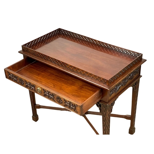 841 - A Chinese Chippendale style carved mahogany silver table, with drawer. 87 x 48.5 x 77cm