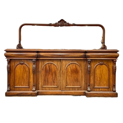 867 - A large Victorian mahogany pedestal mirror back sideboard, with 3 drawers and 3 lower cupboards. 239... 