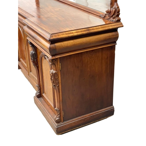 867 - A large Victorian mahogany pedestal mirror back sideboard, with 3 drawers and 3 lower cupboards. 239... 