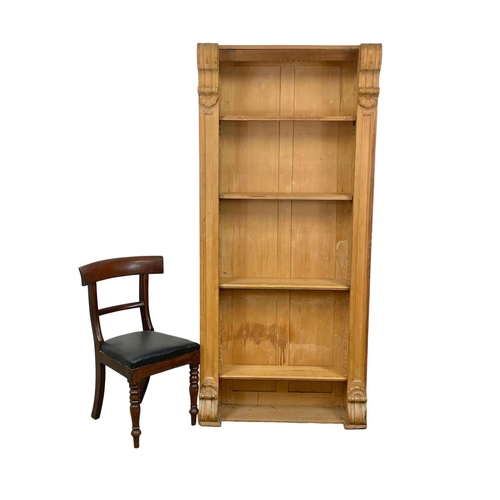 882 - A tall Victorian pine open bookcase with adjustable shelves. 89 x 26 x 196cm