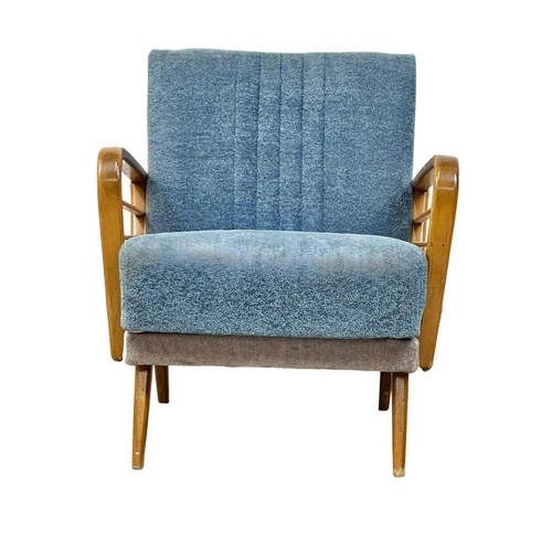 904 - A 1950’s Mid Century continental solid beech framed armchair, with original upholstery. 64 x 79 x 74... 