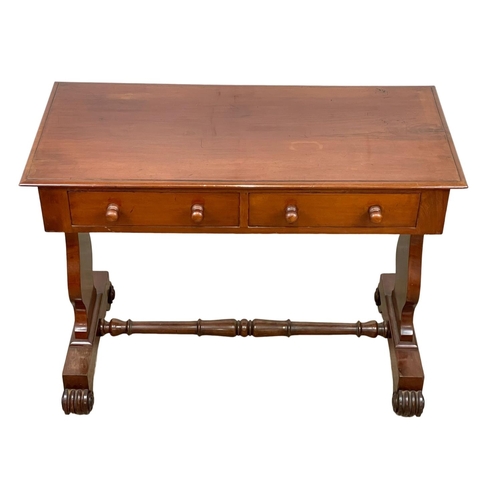 939 - A late William IV / early Victorian mahogany console table with 2 drawers and stretcher support. 106... 