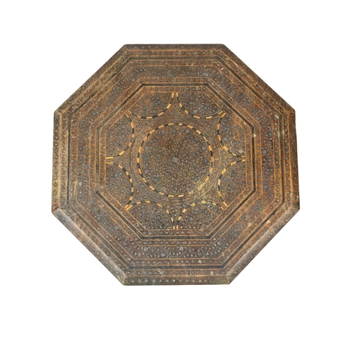 957 - A Victorian brass inlaid folding table. 46.5 x 49cm