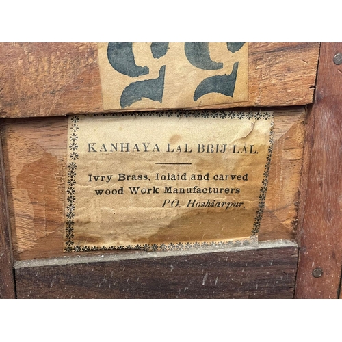 957 - A Victorian brass inlaid folding table. 46.5 x 49cm