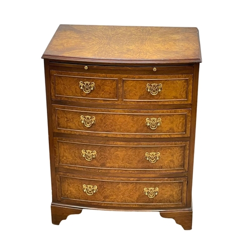 969 - A Georgian style Burr Walnut chest of drawers with brushing slide. 61.5 x 42 x 79cm