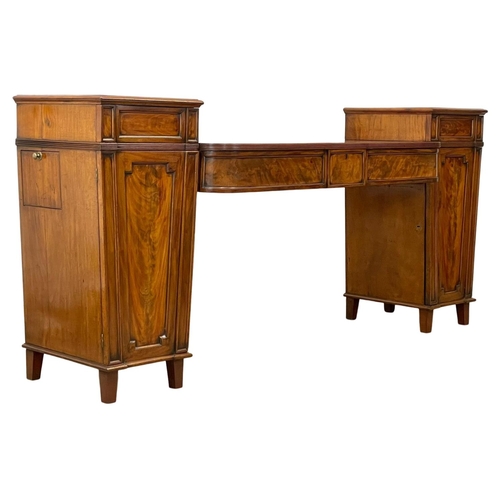 973 - A large late George III flamed mahogany pedestal sideboard. Circa 1800-1820. 247.5 x 64 x 111.5cm