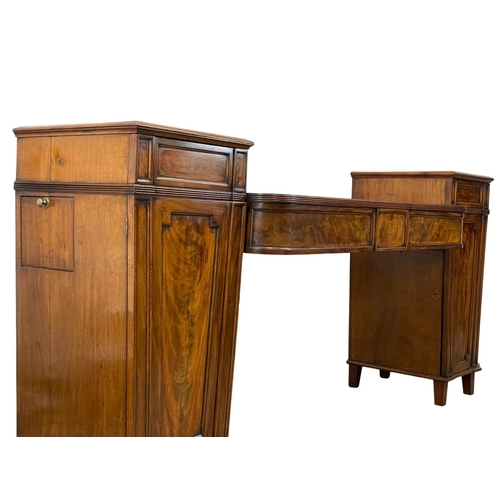 973 - A large late George III flamed mahogany pedestal sideboard. Circa 1800-1820. 247.5 x 64 x 111.5cm