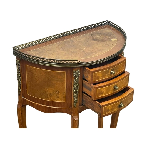 979 - A French 18th century style inlaid Kingwood and Burr Elm side table with brass gallery and 3 drawers... 