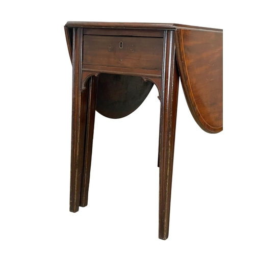 854 - A George III inlaid mahogany drop leaf table with 2 drawers. Circa 1790. Open 122 x 91 x 74cm. Close... 