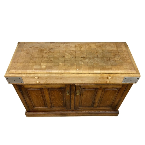 857 - A large kitchen Butchers Block on an Ipswich Oak base. 110 x 45 x 81cm